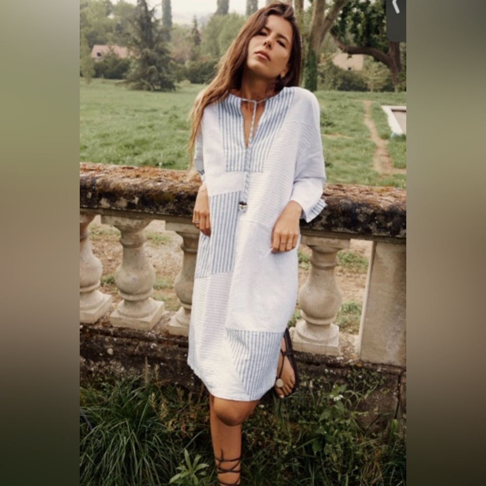 Zara Linen Blend Patchwork Kaftan Dress